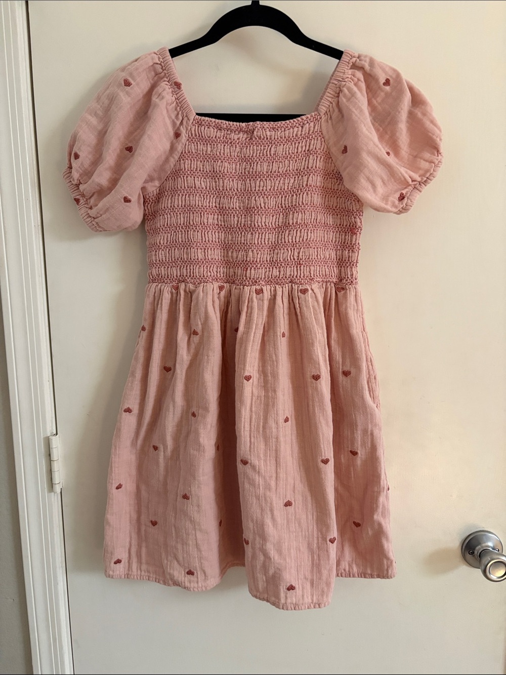 Cat & Jack Pink Smocked Puff-Sleeve Heart Dress pockets Fairycore  Size XL 14
